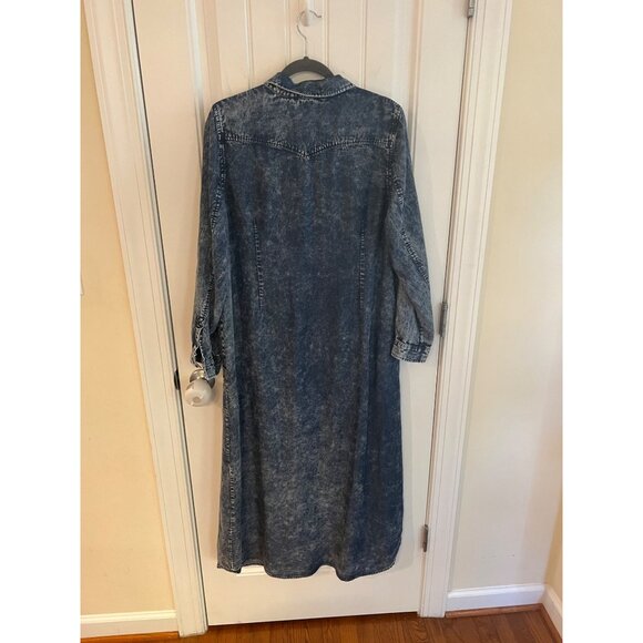 Soft Surroundings Acid Wash Button Roll Sleeve Maxi Dress Sz Large - Picture 7 of 7